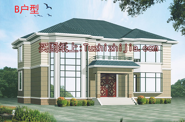 260平大面積二層復(fù)式住宅設(shè)計圖，含外觀效果圖