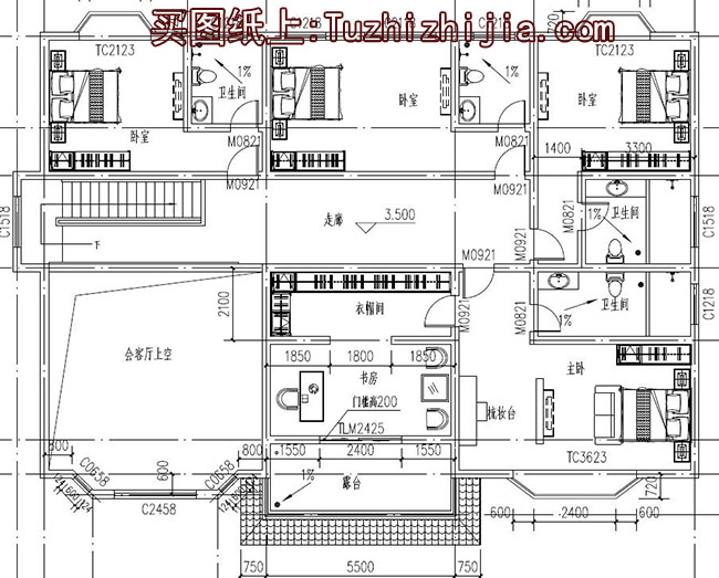 260平大面積二層復(fù)式住宅設(shè)計圖，含外觀效果圖