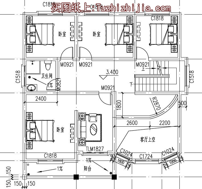 130平方米復(fù)式三層別墅房屋設(shè)計(jì)圖，含外觀效果圖