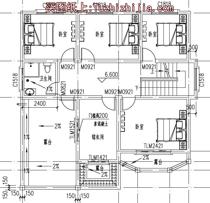 130平方米復(fù)式三層別墅房屋設(shè)計(jì)圖，含外觀效果圖