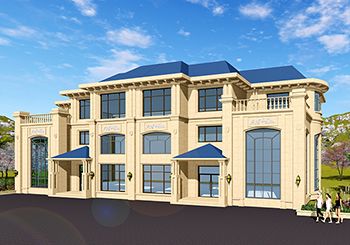 復式三層雙拼別墅設計圖，客廳中空，旋轉(zhuǎn)樓梯