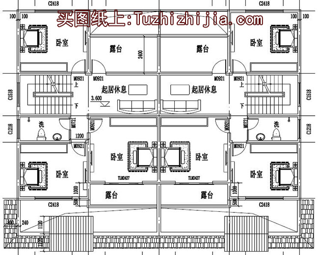徽派新農(nóng)村三層雙拼別墅效果圖及施工圖，18x12米