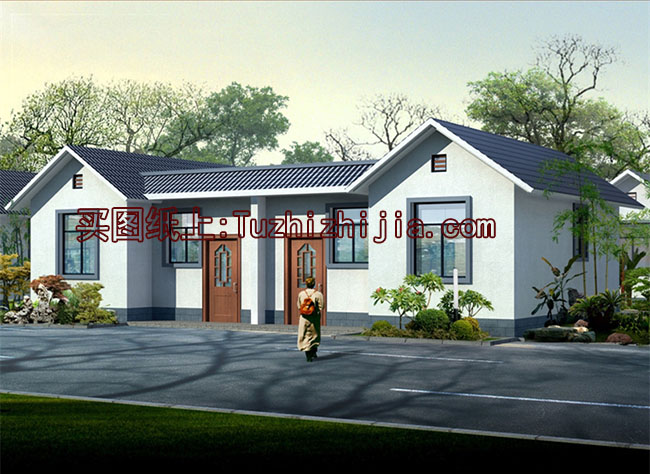 小型雙拼一層平房設(shè)計圖，外觀古樸