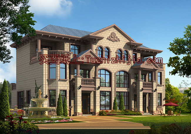 雙拼豪華高端三層別墅設(shè)計(jì)圖，外觀效果圖大氣