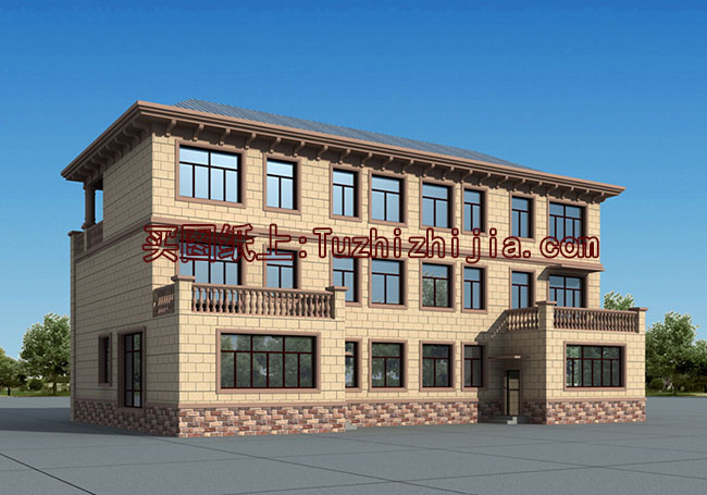 雙拼豪華高端三層別墅設(shè)計(jì)圖，外觀效果圖大氣