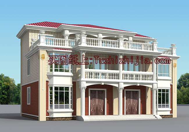 新中式三層雙拼別墅設(shè)計(jì)圖，外觀圖片美觀、大氣