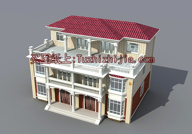 新中式三層雙拼別墅設(shè)計(jì)圖，外觀圖片美觀、大氣