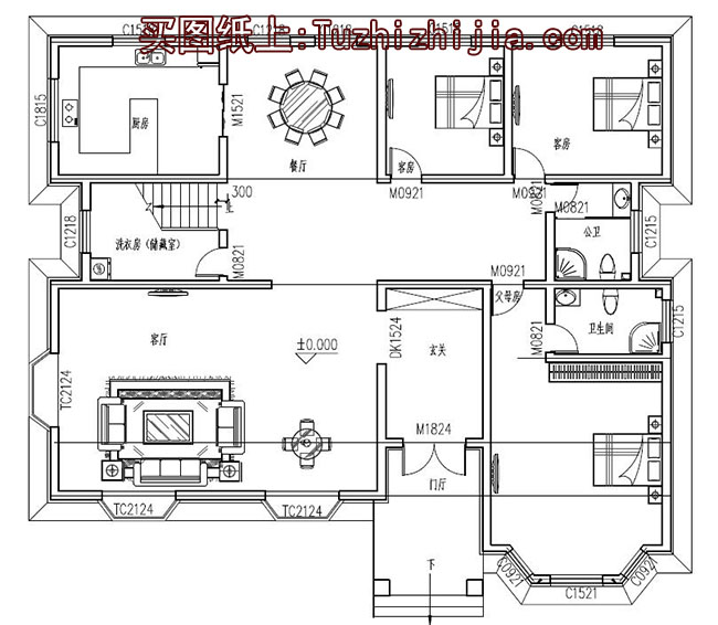 四間兩層別墅房屋設(shè)計圖，外觀效果圖好看