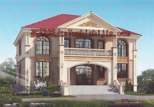 客廳中空復(fù)式二層別墅設(shè)計圖，歐式風(fēng)格外觀