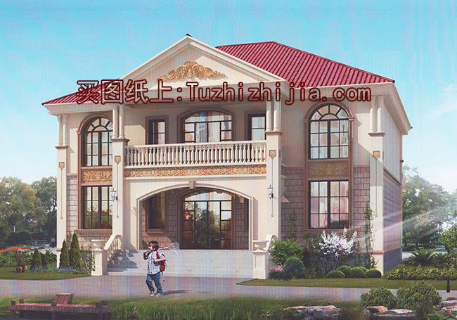 客廳中空復(fù)式二層別墅設(shè)計圖，歐式風(fēng)格外觀