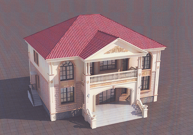 客廳中空復(fù)式二層別墅設(shè)計圖，歐式風(fēng)格外觀