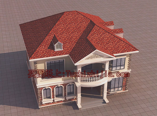 140平二層帶閣樓別墅設(shè)計(jì)方案圖，外觀圖片色彩明快