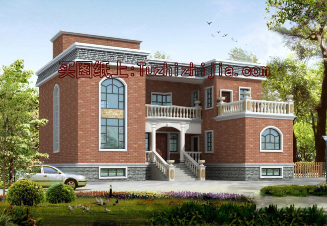 二層帶地下室樓房設(shè)計(jì)方案，效果圖+全套施工圖