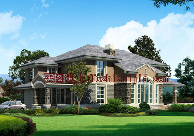 美式田園二層別墅設(shè)計(jì)方案圖，全套設(shè)計(jì)圖+效果圖
