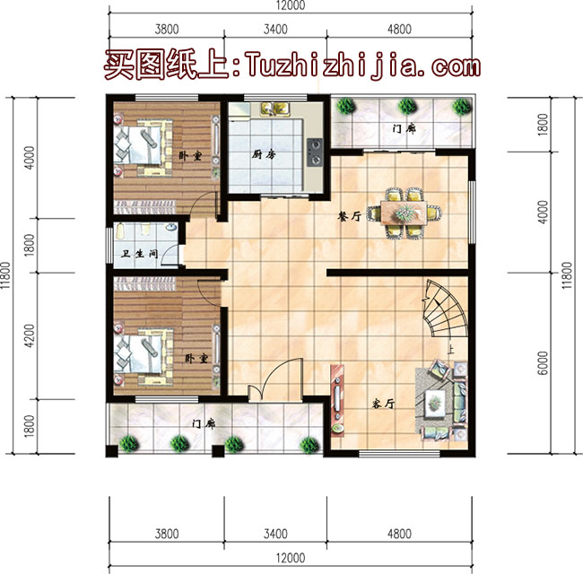 二層新農(nóng)村自建房設(shè)計(jì)圖，帶外觀效果圖