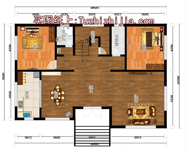 地中海風格二層別墅房屋設計圖，帶外觀效果圖