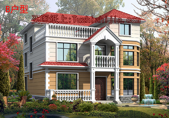 140平新農(nóng)村三層房屋設(shè)計(jì)圖，含外觀效果圖