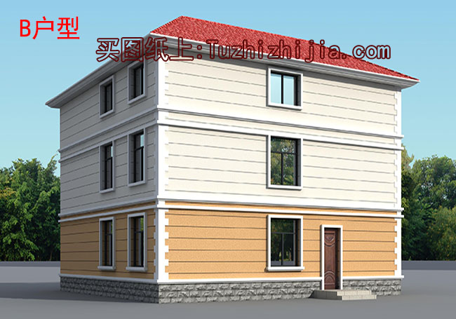 140平新農(nóng)村三層房屋設(shè)計(jì)圖，含外觀效果圖