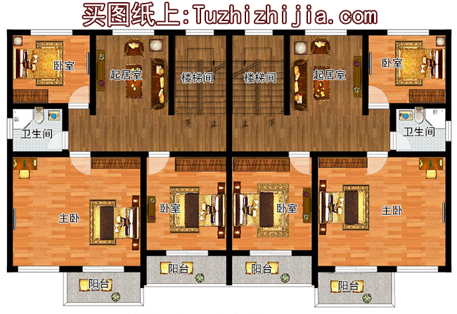 200平方米穩(wěn)重大氣三層雙拼別墅建筑設(shè)計(jì)圖紙，含效果圖