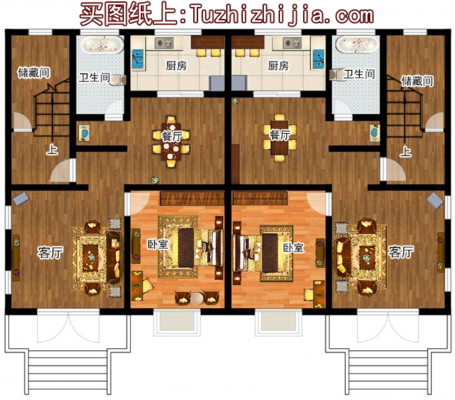 兄弟兩戶雙拼房屋設(shè)計(jì)圖及外觀圖片，戶型合理