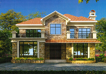 二層美式自建別墅設(shè)計(jì)圖，全套施工圖+外觀效果圖