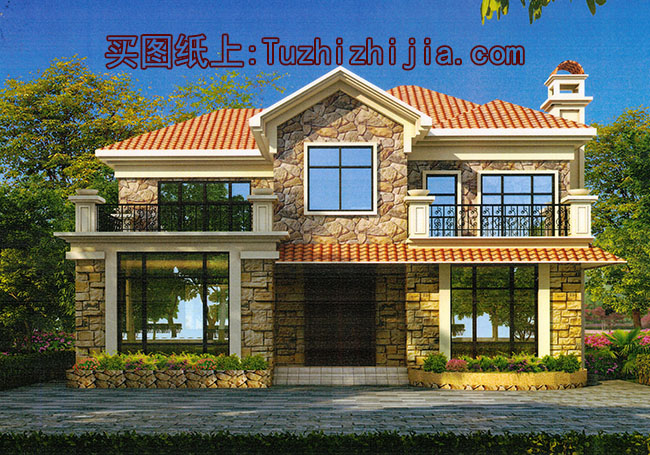 二層美式自建別墅設(shè)計圖，全套施工圖+外觀效果圖