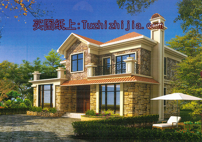 二層美式自建別墅設(shè)計圖，全套施工圖+外觀效果圖