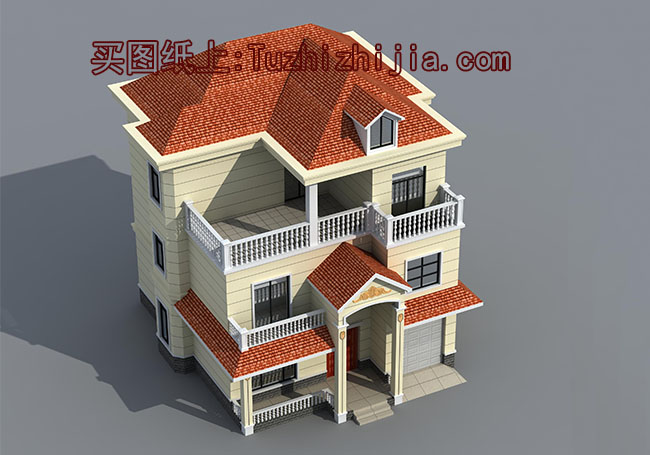 帶車庫現(xiàn)代三層樓房設(shè)計(jì)圖，外觀效果圖時尚、美觀