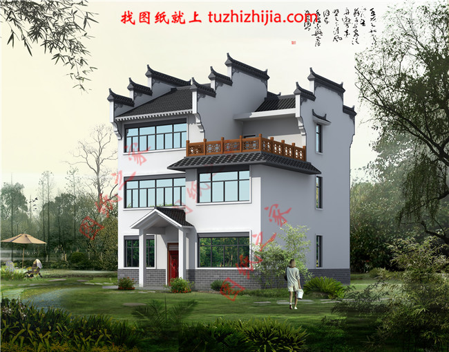 130平米徽式古典風(fēng)格的三層自建房屋別墅設(shè)計(jì)圖紙，戶型合極佳，適合居住