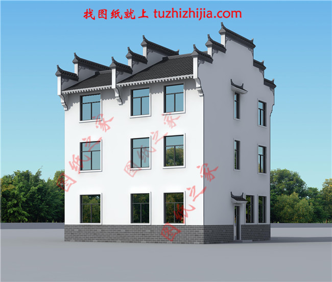 130平米徽式古典風(fēng)格的三層自建房屋別墅設(shè)計(jì)圖紙，戶型合極佳，適合居住