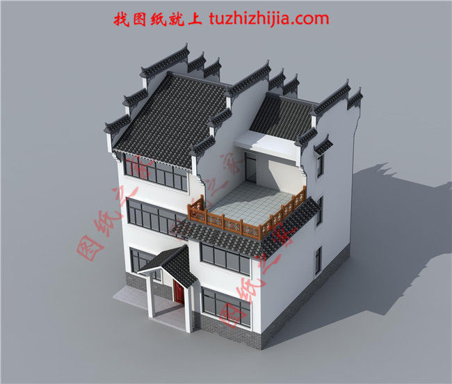 130平米徽式古典風(fēng)格的三層自建房屋別墅設(shè)計(jì)圖紙，戶型合極佳，適合居住