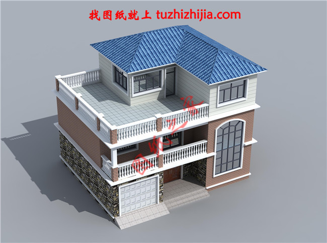 帶車庫現(xiàn)代三層房屋別墅設計圖，占地110平米左右，功能齊全