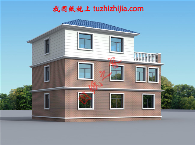 帶車庫現(xiàn)代三層房屋別墅設計圖，占地110平米左右，功能齊全