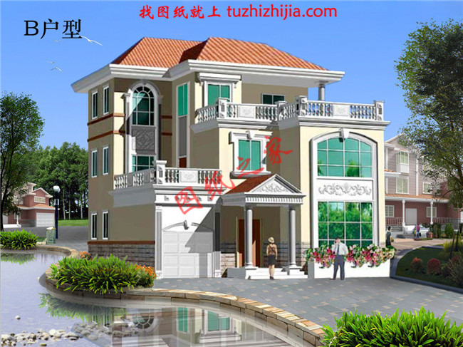 三層帶車庫(kù)樓中樓建房別墅圖紙，占地130平米左右，戶型室內(nèi)布局合理