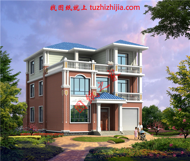 最新設(shè)計(jì)的三層農(nóng)村別墅圖紙，帶車庫(kù)，帶露臺(tái)，占地150平米左右