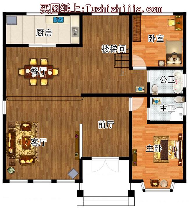 140平二層帶閣樓別墅設(shè)計(jì)方案圖，外觀圖片色彩明快