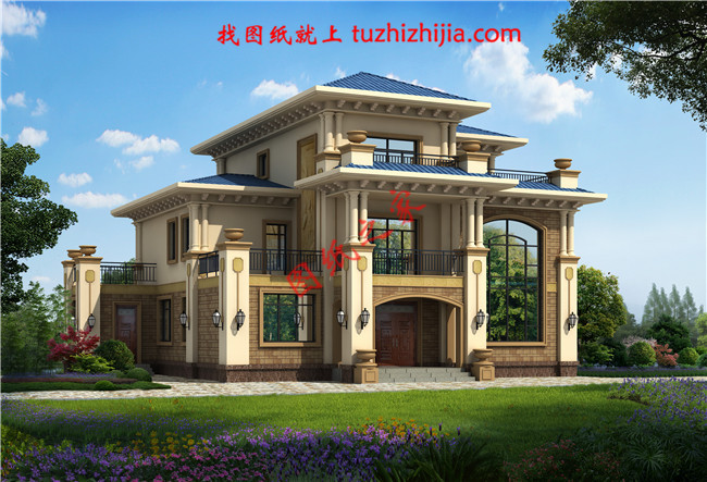 歐式豪華三層別墅設(shè)計圖，占地面積170平米，高端大氣帶露臺