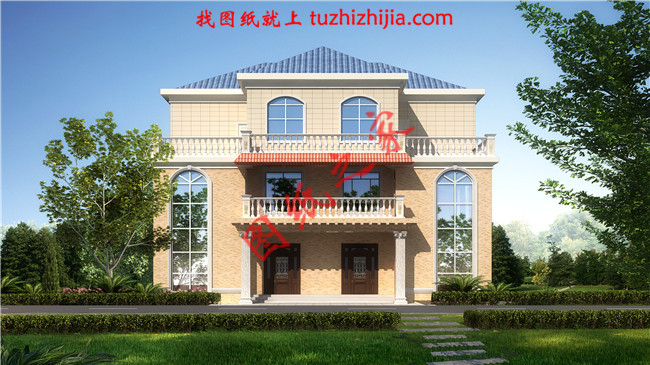 兄弟雙拼三層小別墅圖紙，占地210平米，單戶105平米，客廳中空