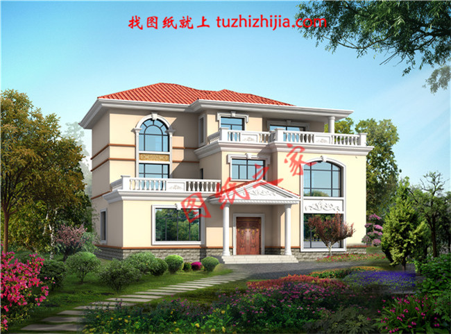 3層新農(nóng)村房屋設(shè)計圖紙及效果圖，寬敞明亮，色彩搭配柔和，平米數(shù)較大