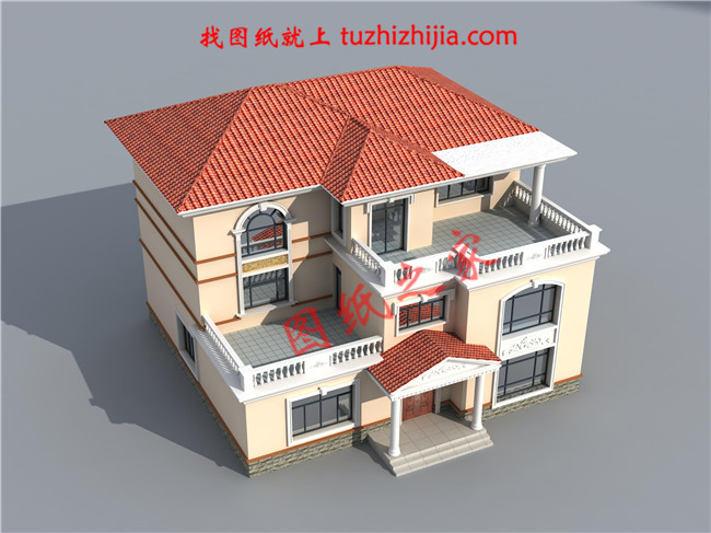 3層新農(nóng)村房屋設(shè)計圖紙及效果圖，寬敞明亮，色彩搭配柔和，平米數(shù)較大