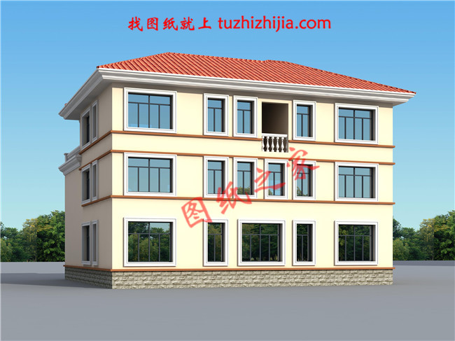 3層新農(nóng)村房屋設(shè)計圖紙及效果圖，寬敞明亮，色彩搭配柔和，平米數(shù)較大