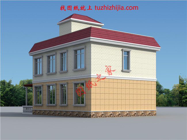 120平米簡單實用型農(nóng)村小別墅設(shè)計圖，二層屋頂為全露臺，小開間，長進(jìn)深