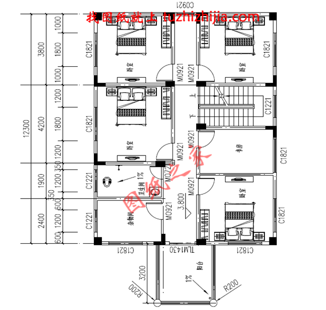 120平米簡單實用型農(nóng)村小別墅設(shè)計圖，二層屋頂為全露臺，小開間，長進(jìn)深