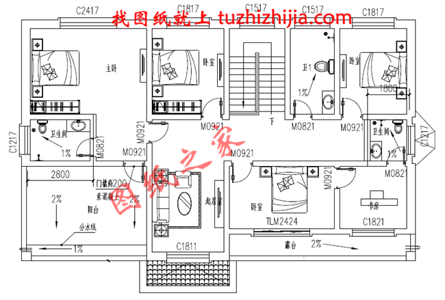簡約大氣170平米二層別墅設(shè)計圖，戶型布局經(jīng)典、實用，二樓空間利用率高，布局巧妙