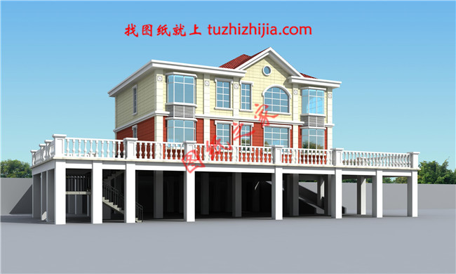 帶車庫二層別墅外觀效果圖，別墅圖片大全，帶地下平臺，精致布局完美錯落