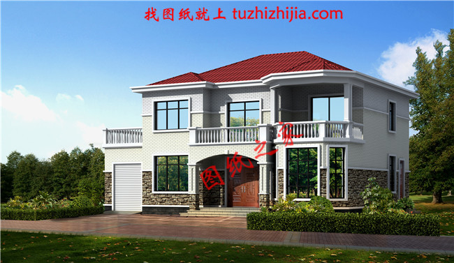 帶車庫，帶露臺二層農(nóng)村小別墅設(shè)計圖，宅基地大小適中，外觀造型美