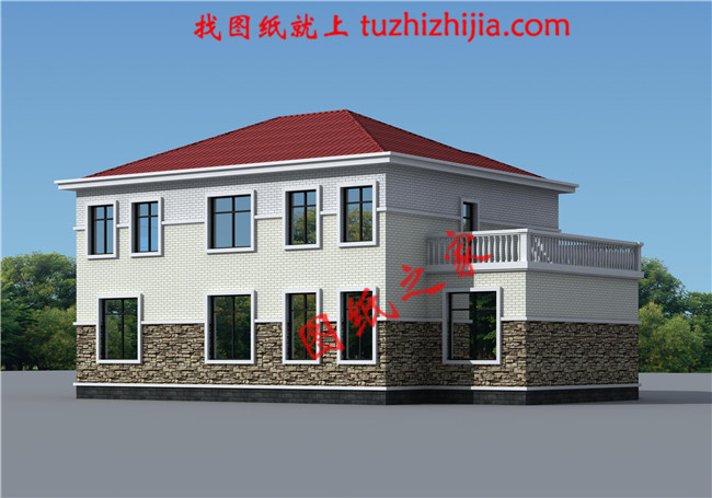 帶車庫，帶露臺二層農(nóng)村小別墅設(shè)計圖，宅基地大小適中，外觀造型美