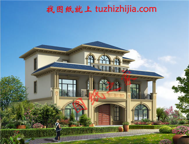 三層新農(nóng)村別墅設計圖片及全套圖紙，外形對稱，帶露臺，這個戶型宅基地大小適中