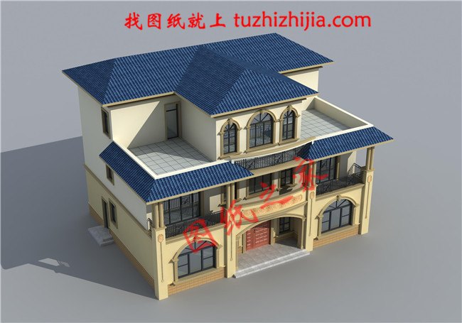 三層新農(nóng)村別墅設計圖片及全套圖紙，外形對稱，帶露臺，這個戶型宅基地大小適中