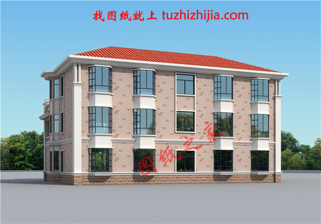 三層兄弟雙拼別墅設(shè)計(jì)圖，外觀大氣漂亮，顏色搭配協(xié)調(diào)，一層為公用客廳